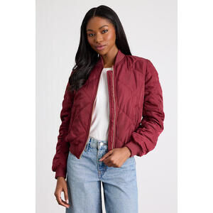 Lulus Style Expedition Burgundy Quilted Bomber Jacket Red - Size S